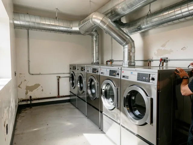 Cleveland Heights Dryer Vent Cleaning team performing large-scale commercial dryer vent cleaning in Cleveland Heights