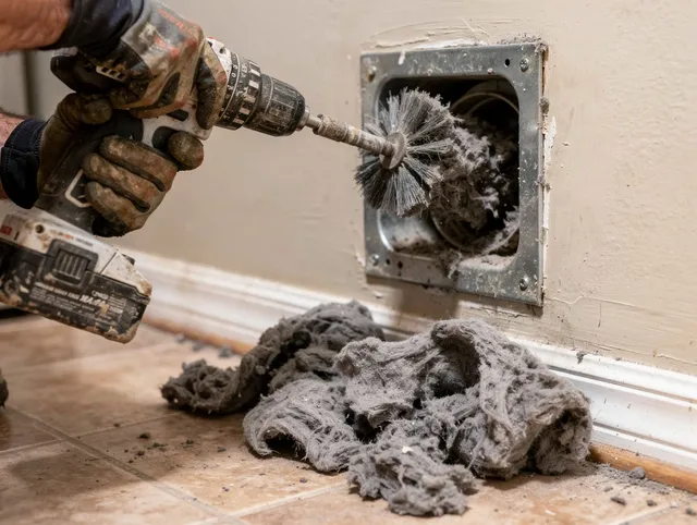 Certified Cleveland Heights Dryer Vent Cleaning technician performing dryer vent cleaning in Cleveland Heights